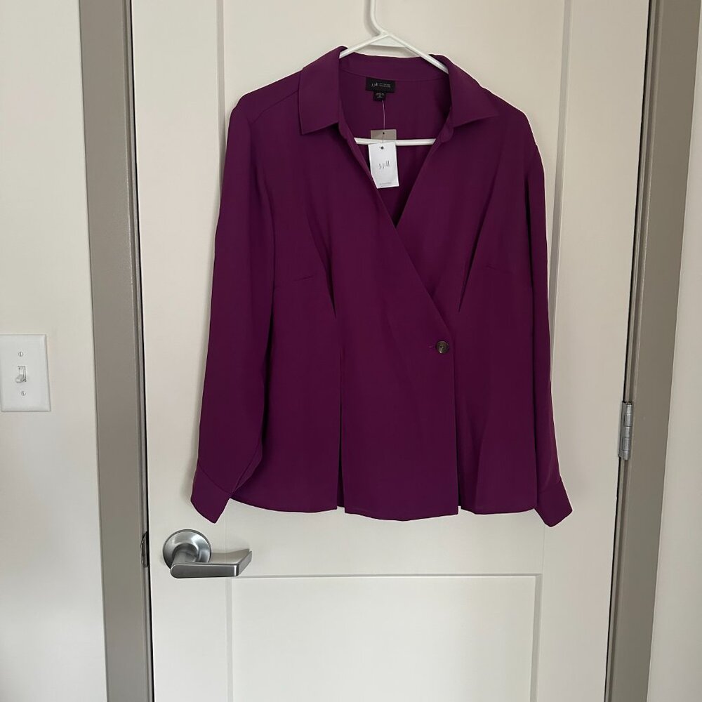 J. Jill Wearever Pleated One Button Wrap Long Sleeve Blouse, Size XLP, NEW!